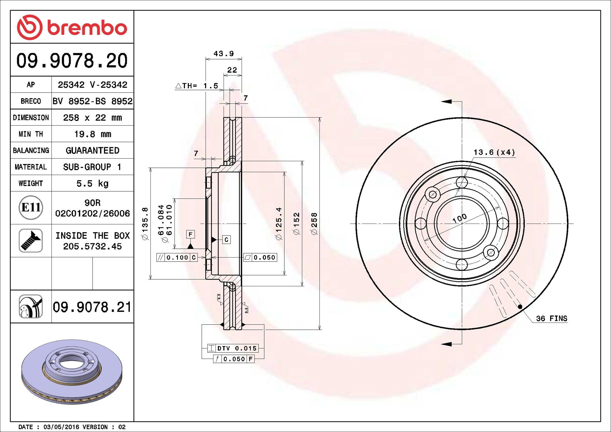 Disco de freno 09907820 Brembo