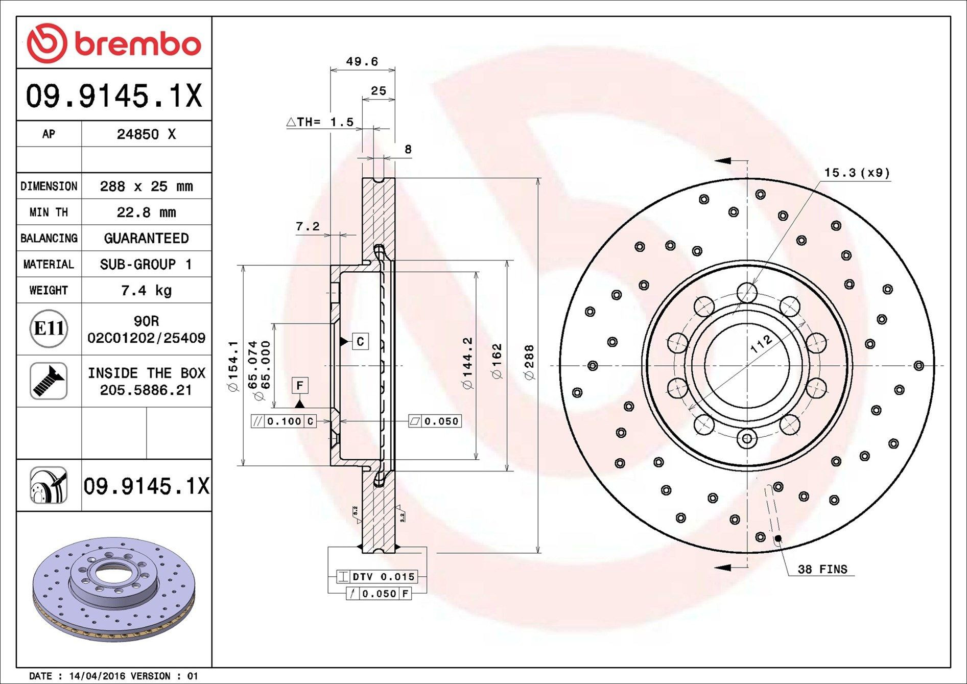 Juego de reparación de frenos delanteros Brembo 0991451X