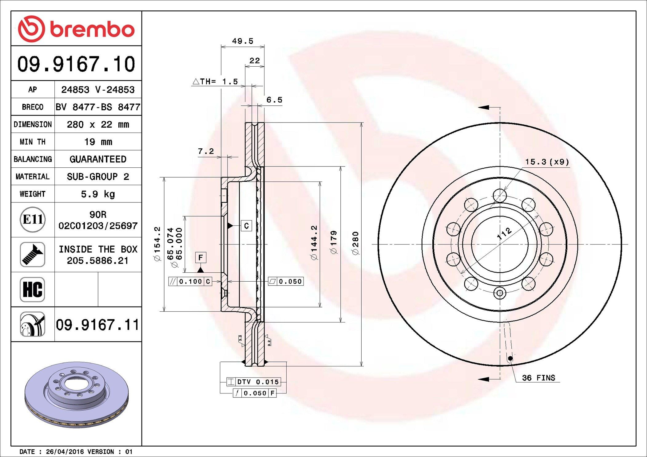 Disco de freno 09916711 Brembo