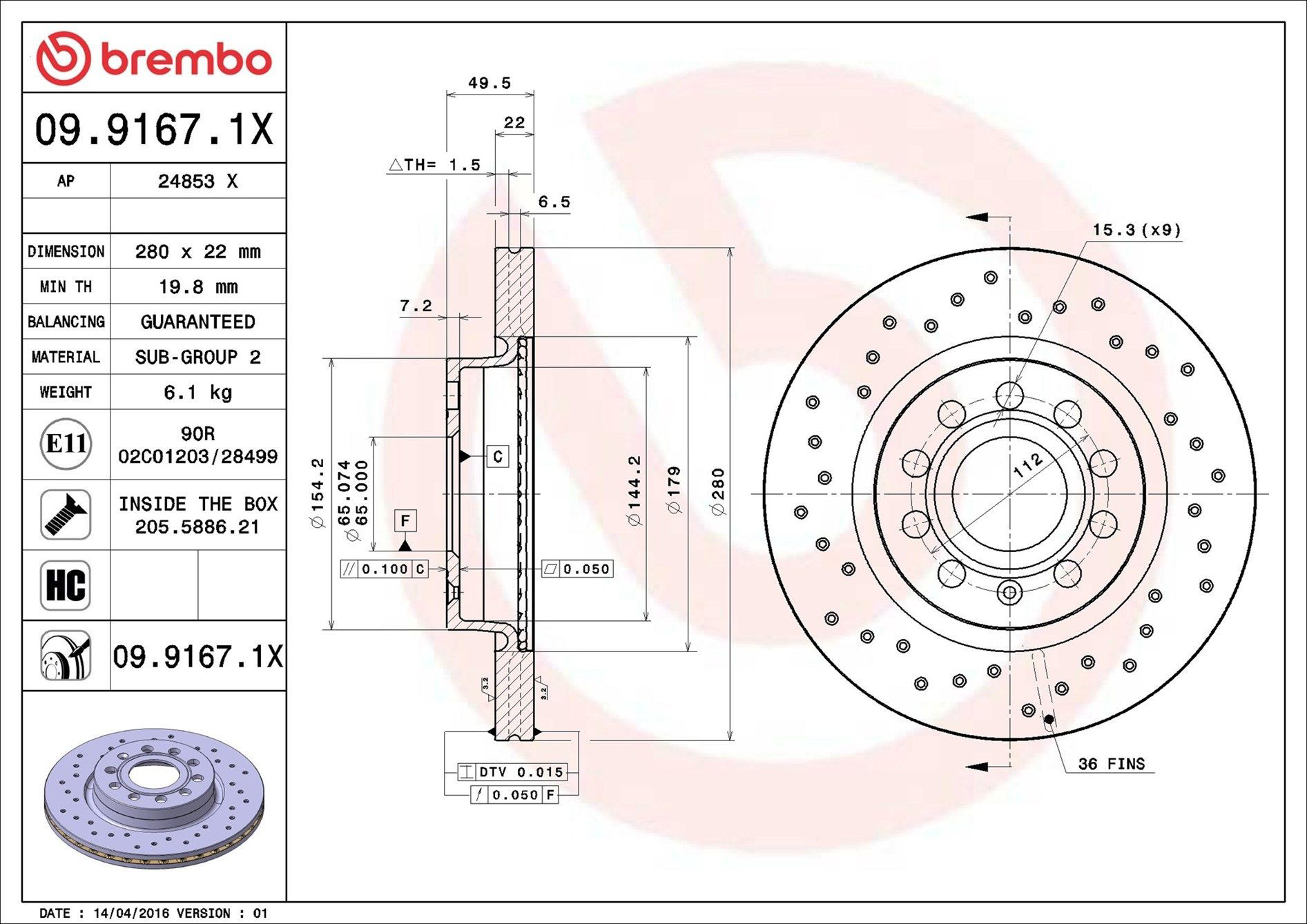 Frenos delanteros Brembo 0991671X precio, desde 32,40 EUR