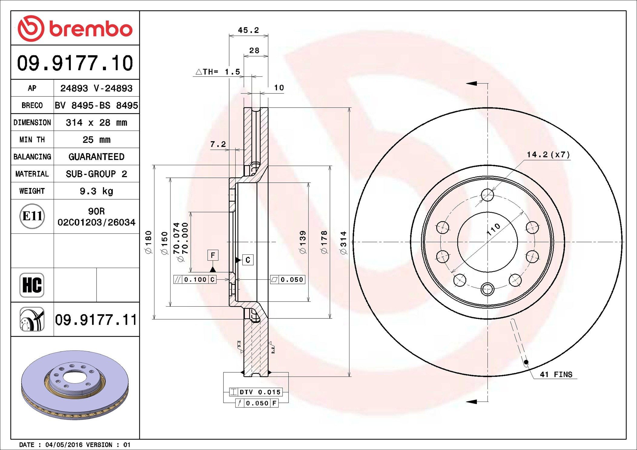 Comprar 09917711 Brembo Freno de disco delantero