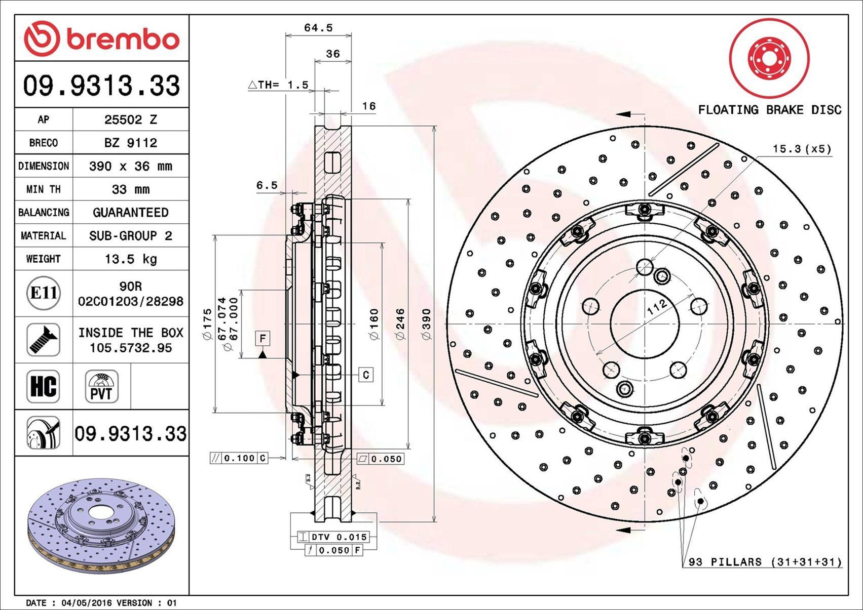 Disco de freno 09931333 Brembo