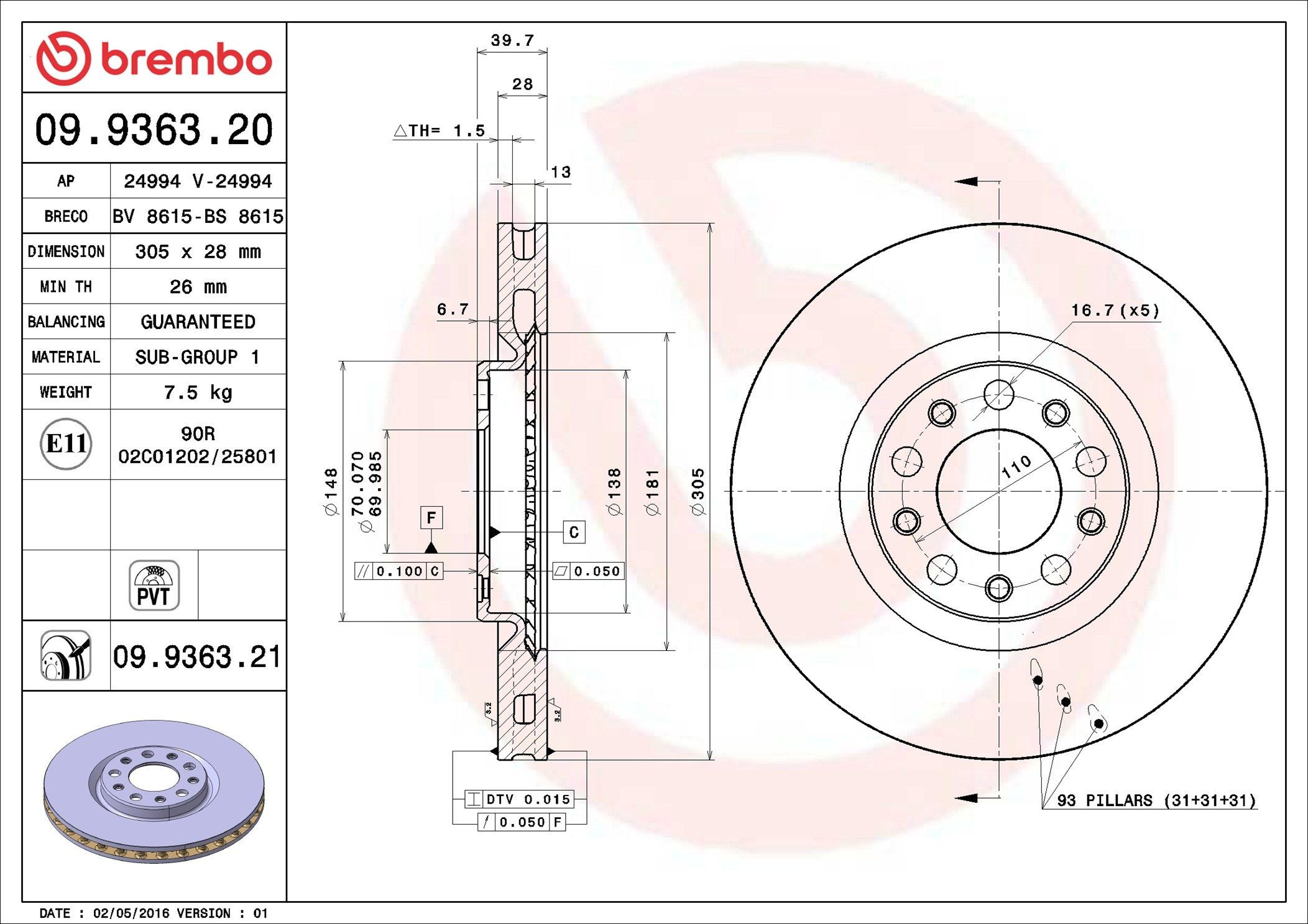 Frenos delanteros Brembo 09936321 precio, desde 53,72 EUR
