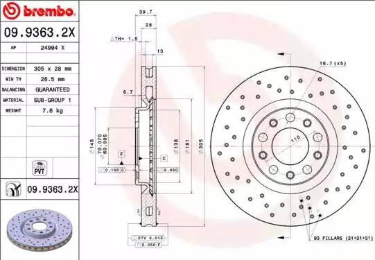 Frenos delanteros Brembo 0993632X precio, desde 53,72 EUR