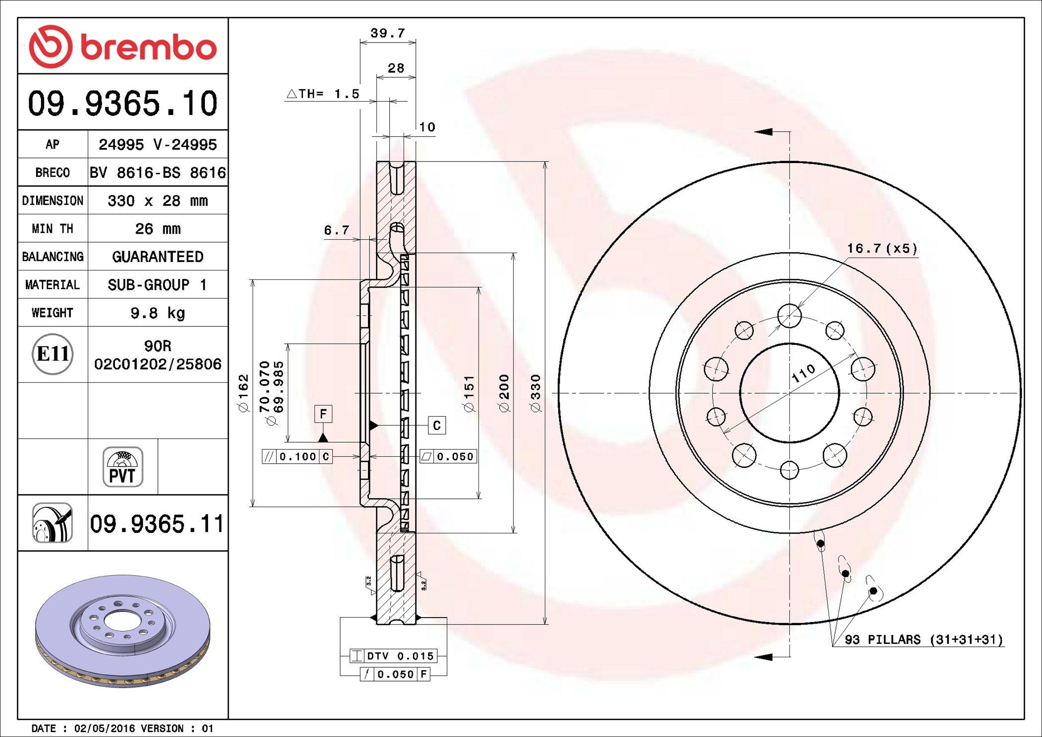 Frenos delanteros Brembo 09936511 precio, desde 61,92 EUR
