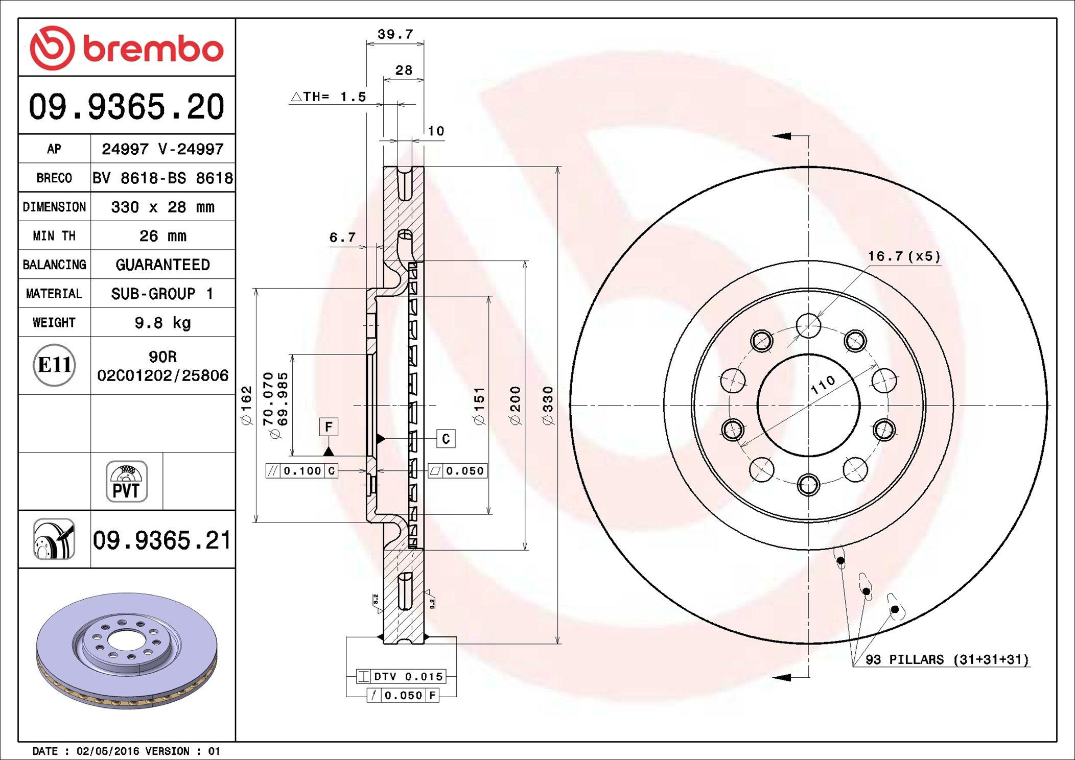 Comprar 09936521 Brembo Freno de disco delantero