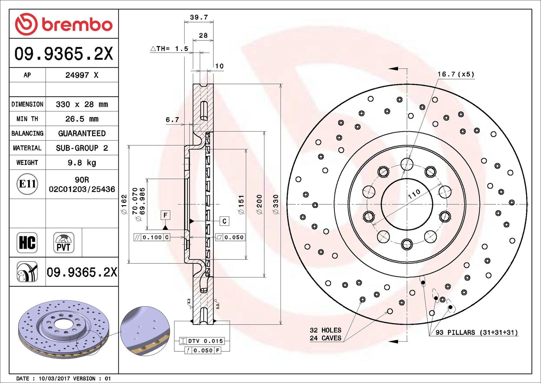 Frenos delanteros Brembo 0993652X precio, desde 89,57 EUR