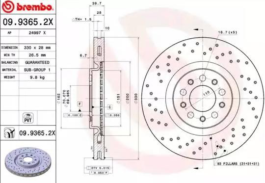 Disco de freno delantero Brembo 0993652X