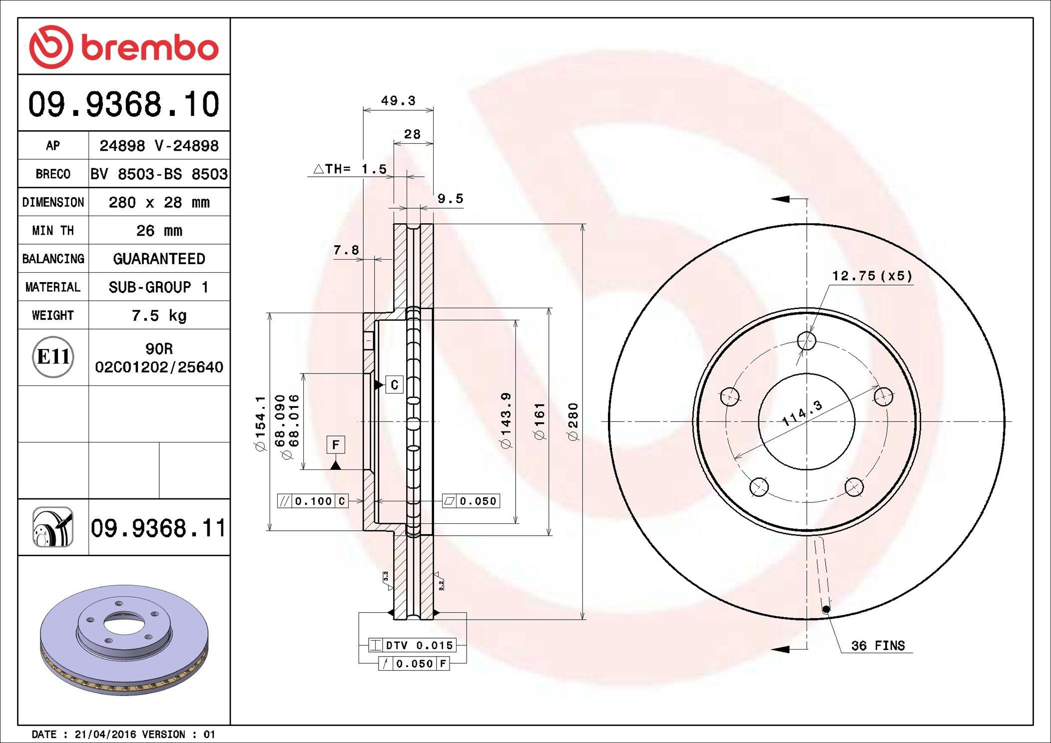Frenos delanteros Brembo 09936811 precio, desde 47,86 EUR