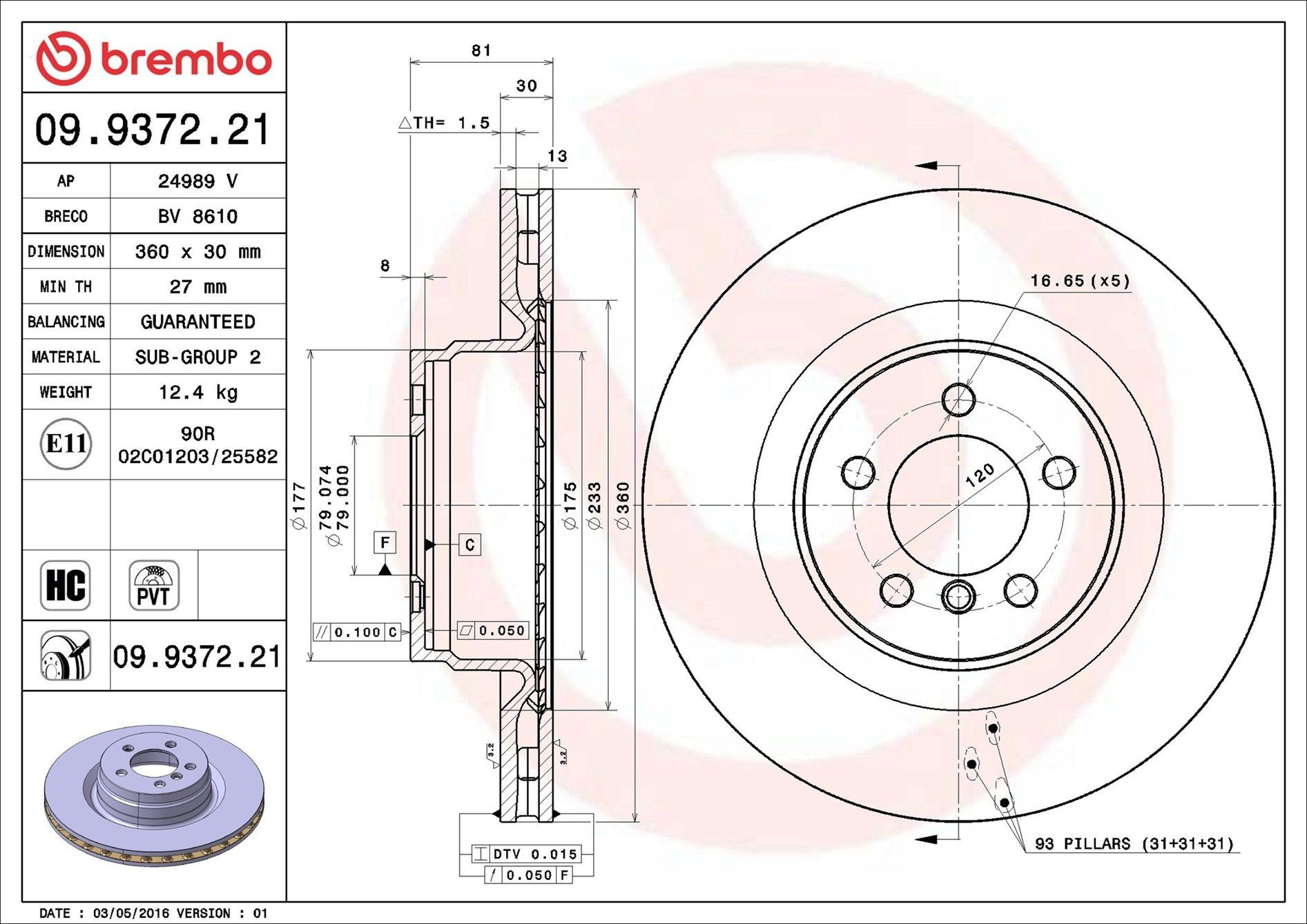 Frenos delanteros Brembo 09937221 precio, desde 87,26 EUR
