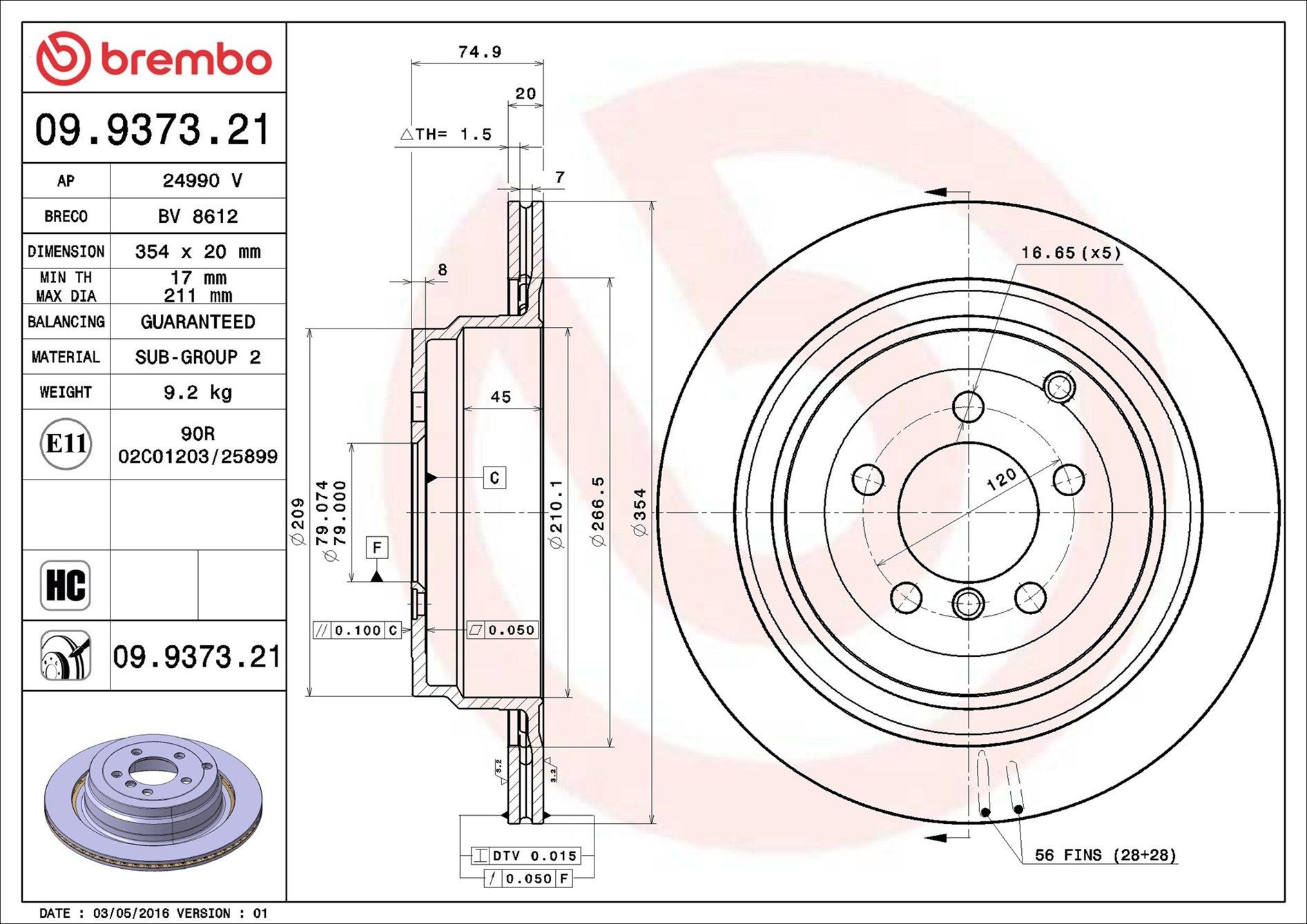 Disco de freno trasero Brembo 09937321 precio, desde 78,71 EUR