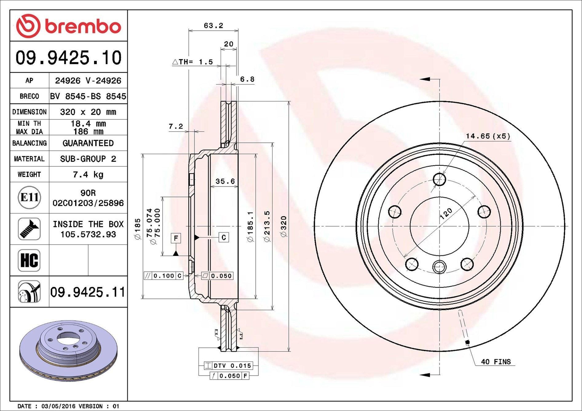 Disco de freno trasero Brembo 09942511 precio, desde 49,38 EUR