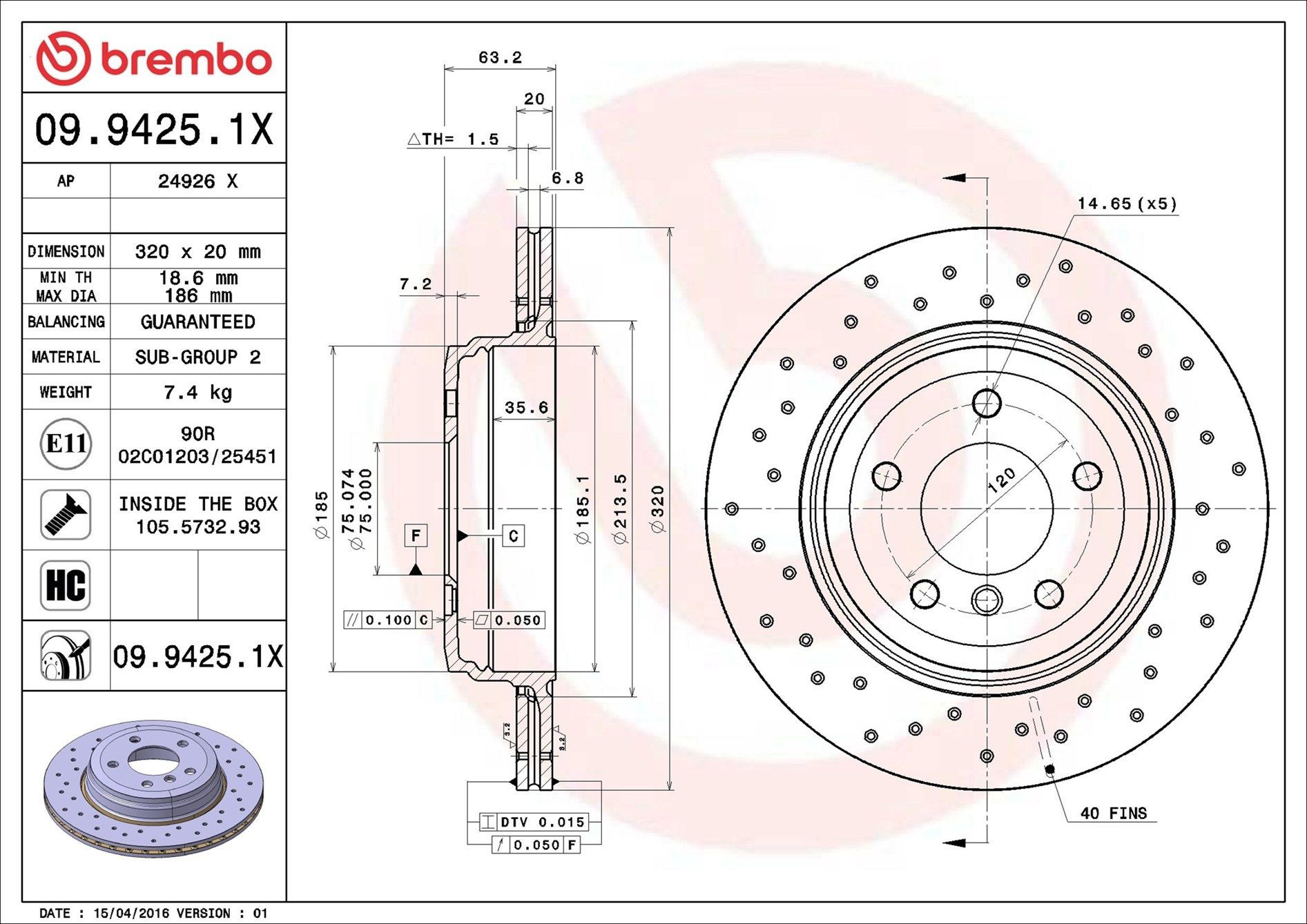 Comprar 0994251X Brembo Disco de freno trasero