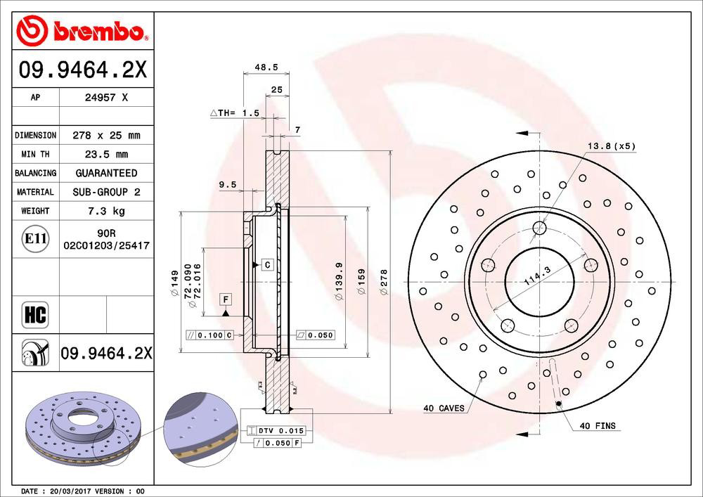 Disco de freno delantero Brembo 0994642X