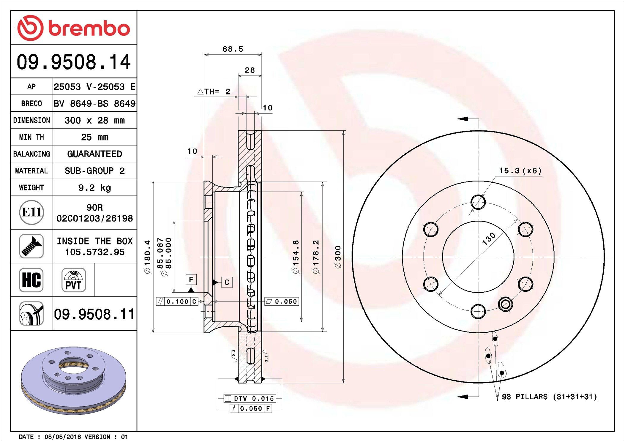 Comprar 09950811 Brembo Freno de disco delantero