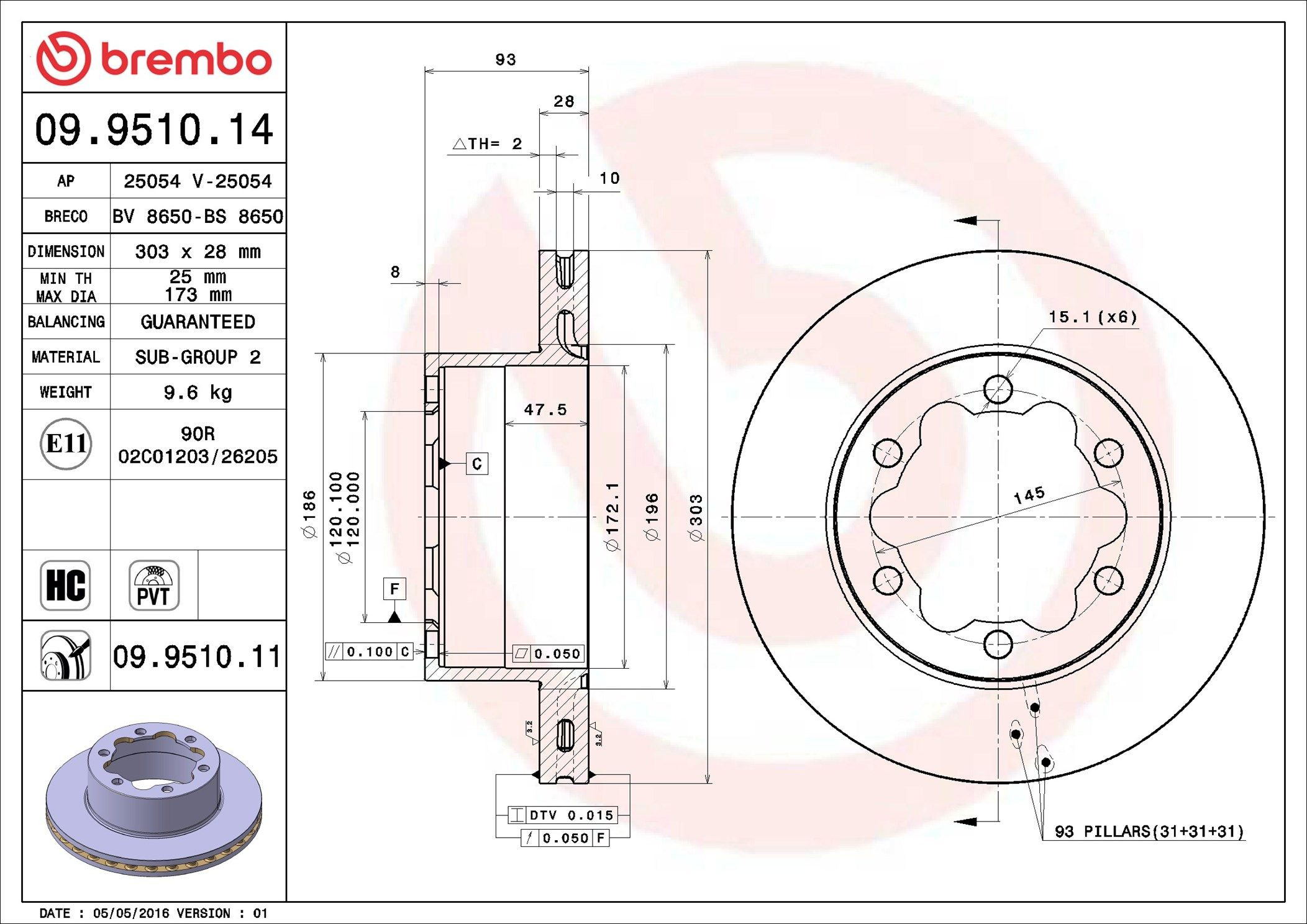 Disco de freno trasero Brembo 09951014 precio, desde 56,89 EUR