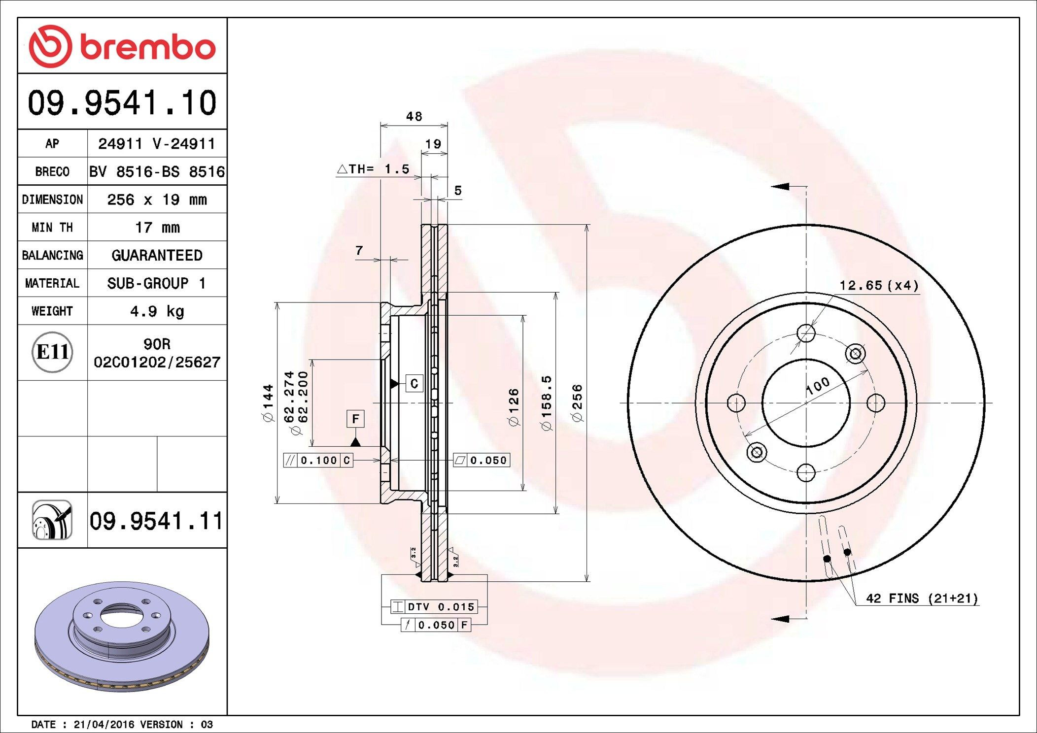 Frenos delanteros Brembo 09954111 precio, desde 58,41 EUR