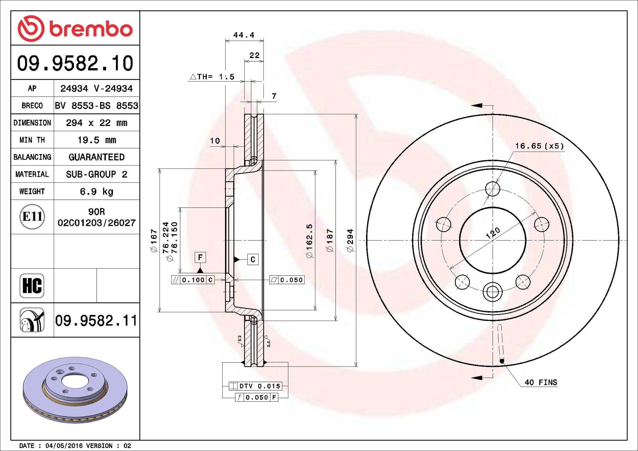 09958210 Brembo Freno de disco trasero