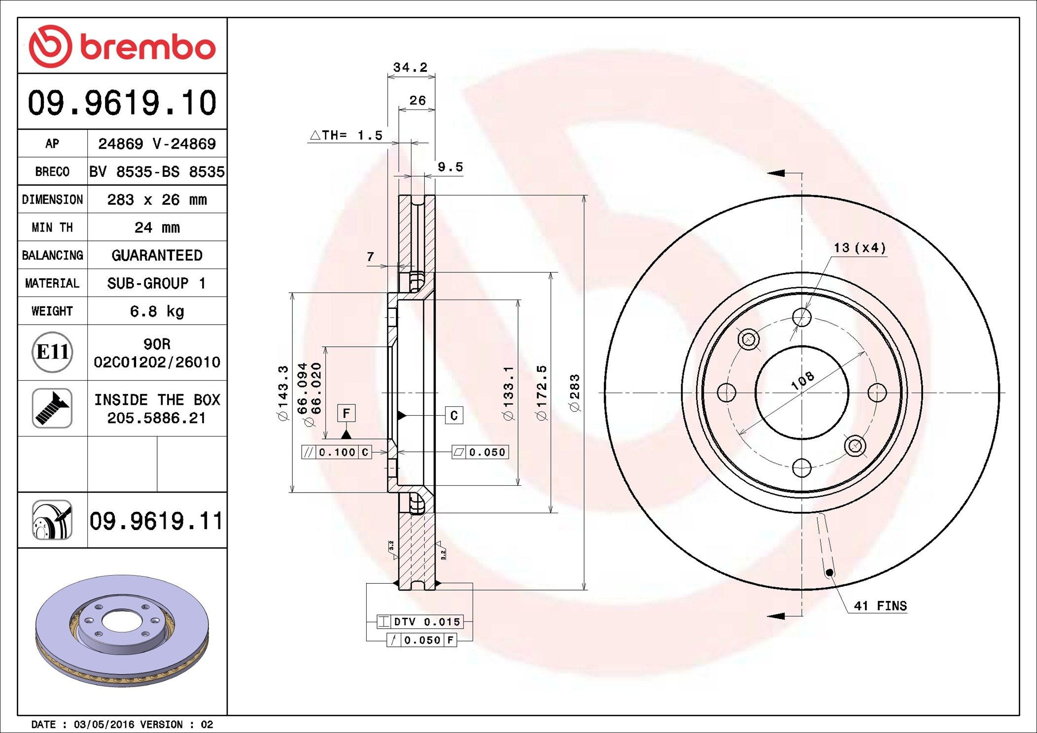 Frenos delanteros Brembo 09961911 precio, desde 37,75 EUR