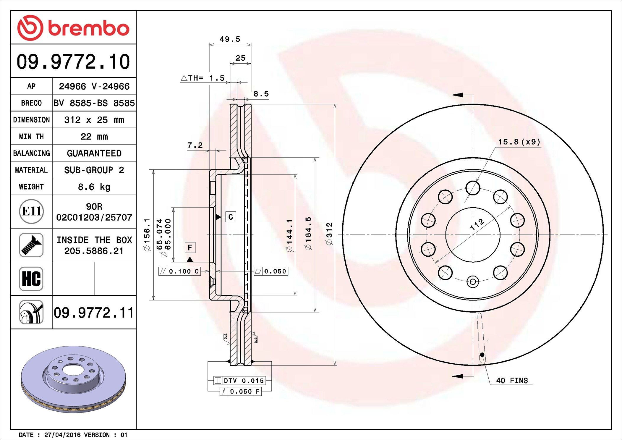 Frenos delanteros Brembo 09977211 precio, desde 40,66 EUR