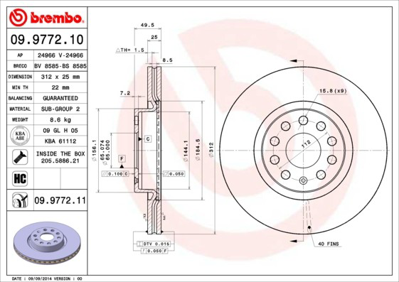 Comprar 09977211 Brembo Freno de disco delantero