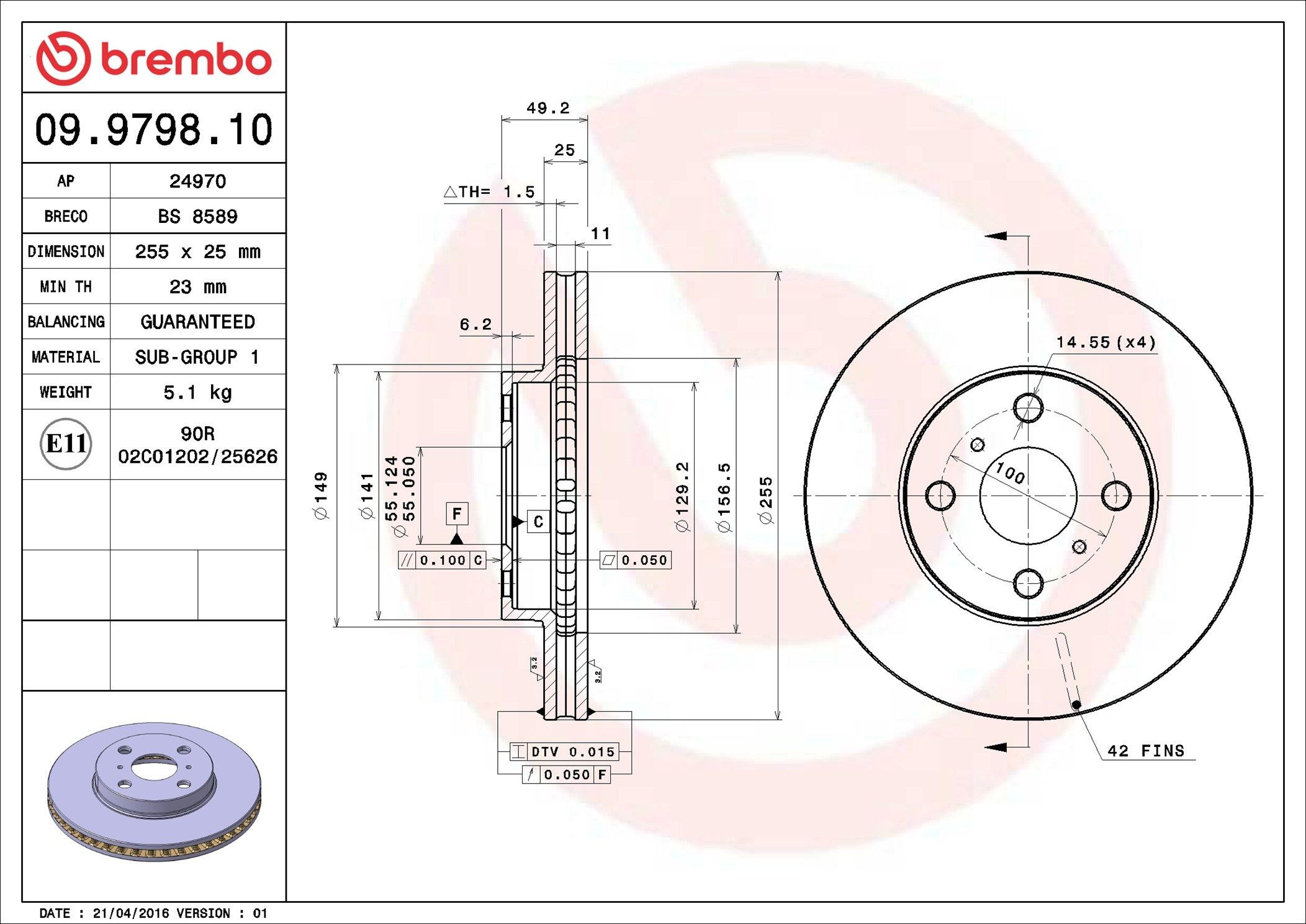 Comprar 09979810 Brembo Freno de disco delantero
