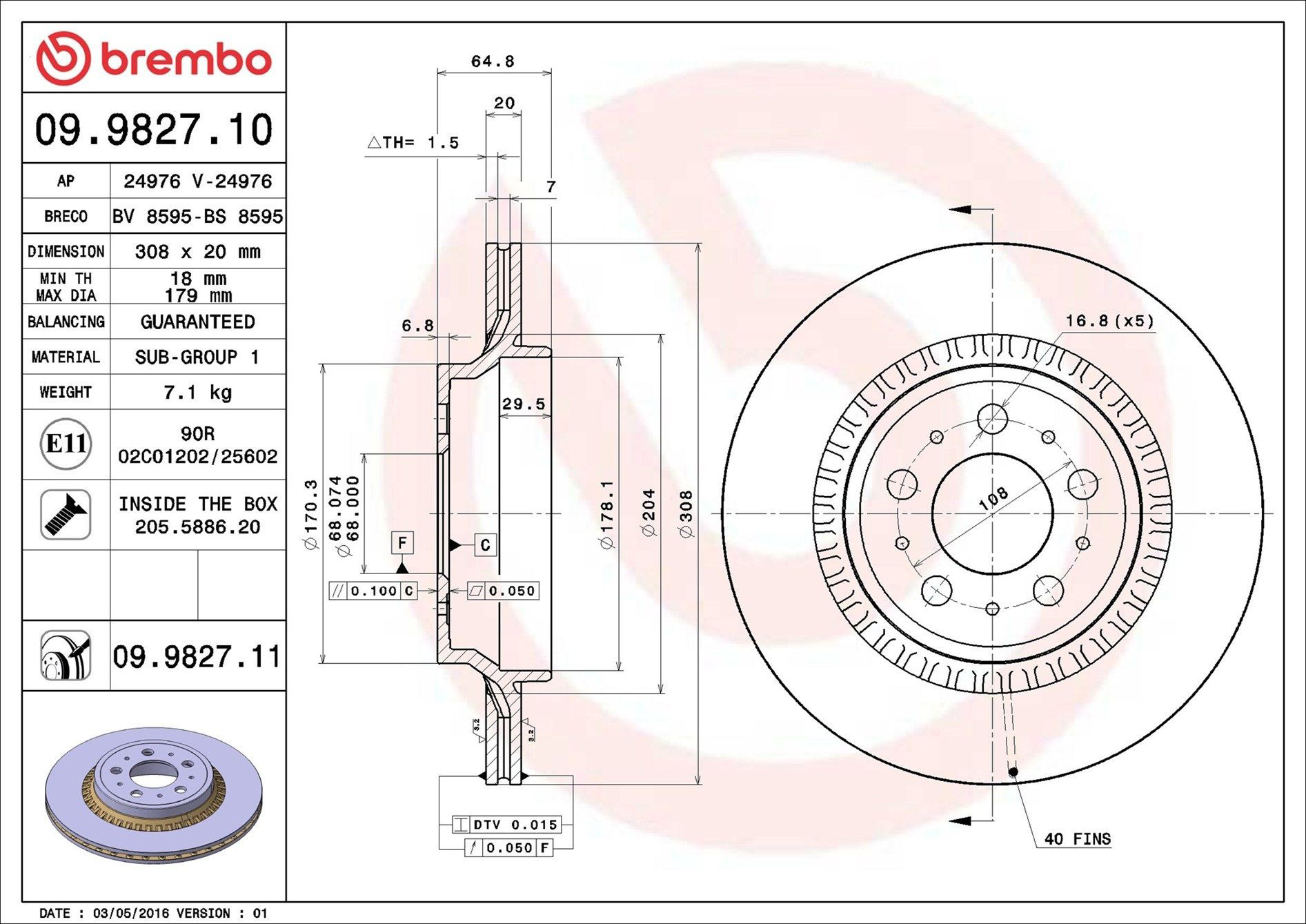 Disco de freno trasero Brembo 09982711 precio, desde 46,46 EUR