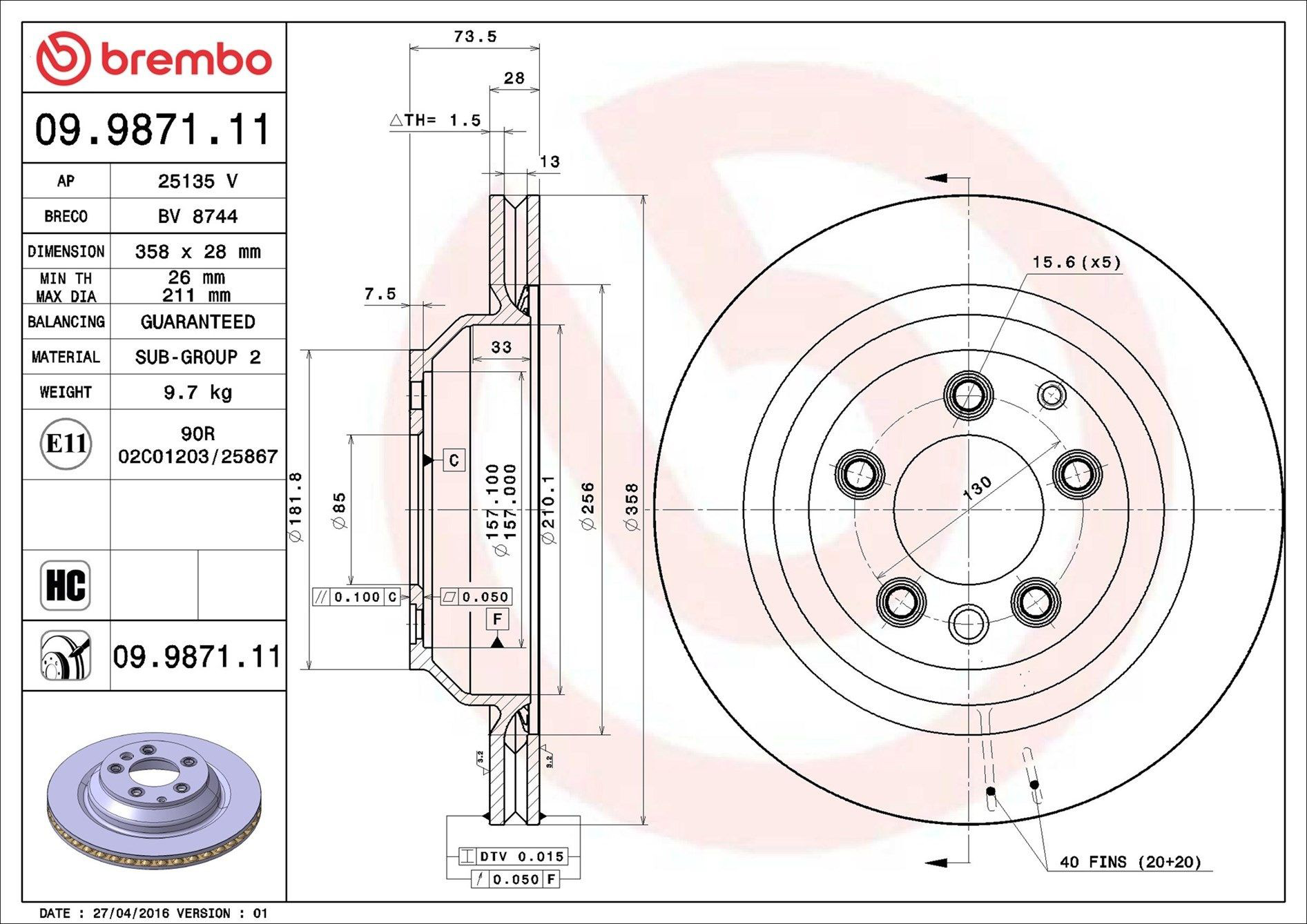 Disco de freno trasero Brembo 09987111 precio, desde 89,67 EUR