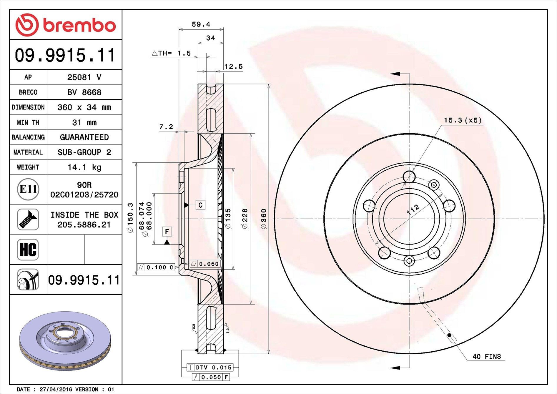 Frenos delanteros Brembo 09991511 precio, desde 80,82 EUR