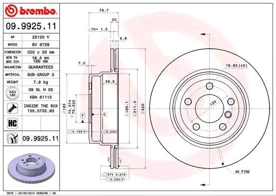 Comprar 09992511 Brembo Disco de freno trasero