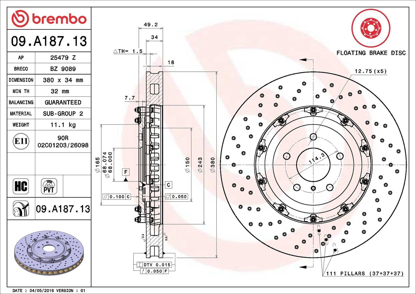 Comprar 09A18713 Brembo Freno de disco delantero