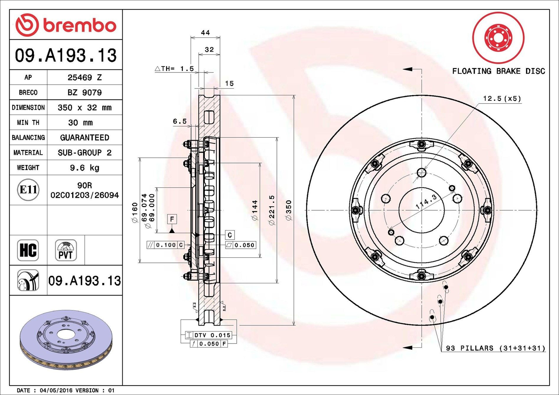 Comprar 09A19313 Brembo Freno de disco delantero