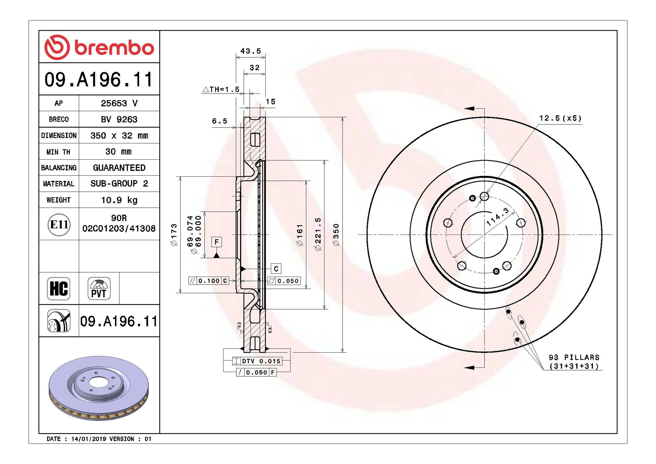 Comprar 09A19611 Brembo Freno de disco delantero