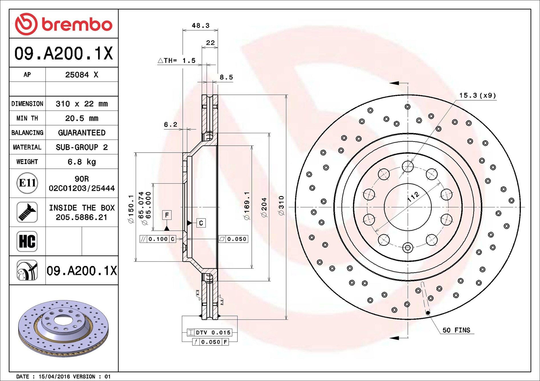 Comprar 09A2001X Brembo Disco de freno trasero