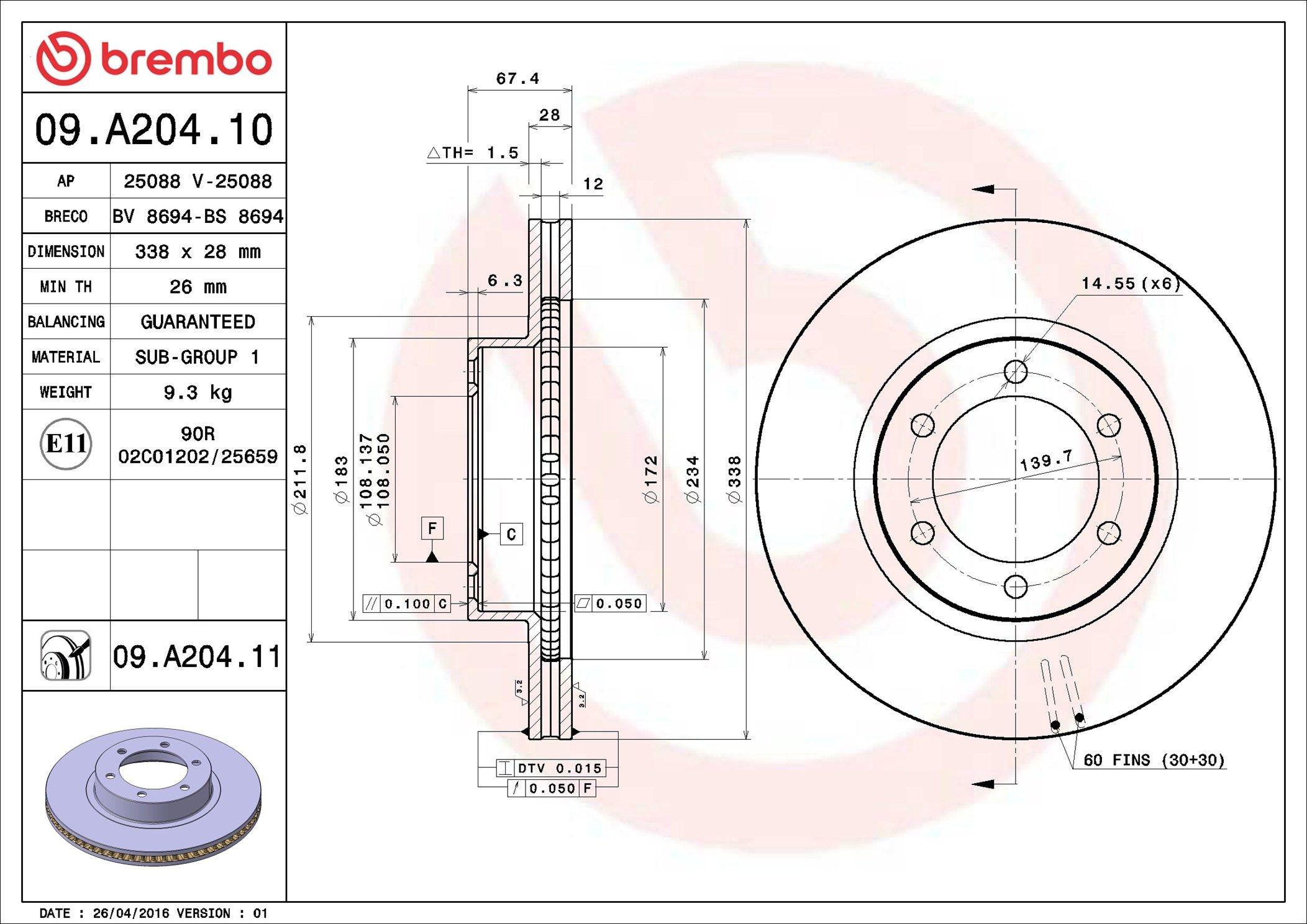 Frenos delanteros Brembo 09A20411 precio, desde 52,88 EUR