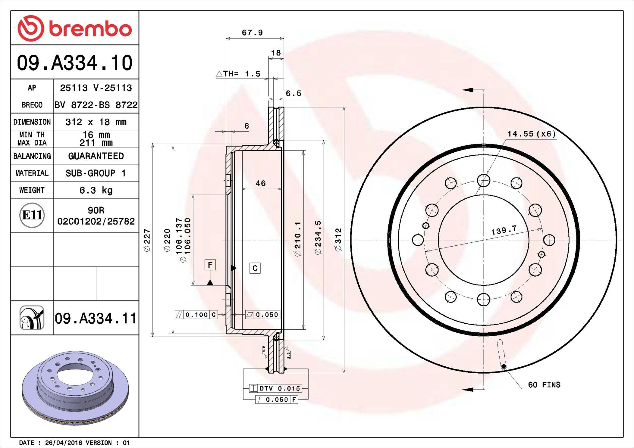 Disco de freno trasero Brembo 09A33411 precio, desde 46,46 EUR