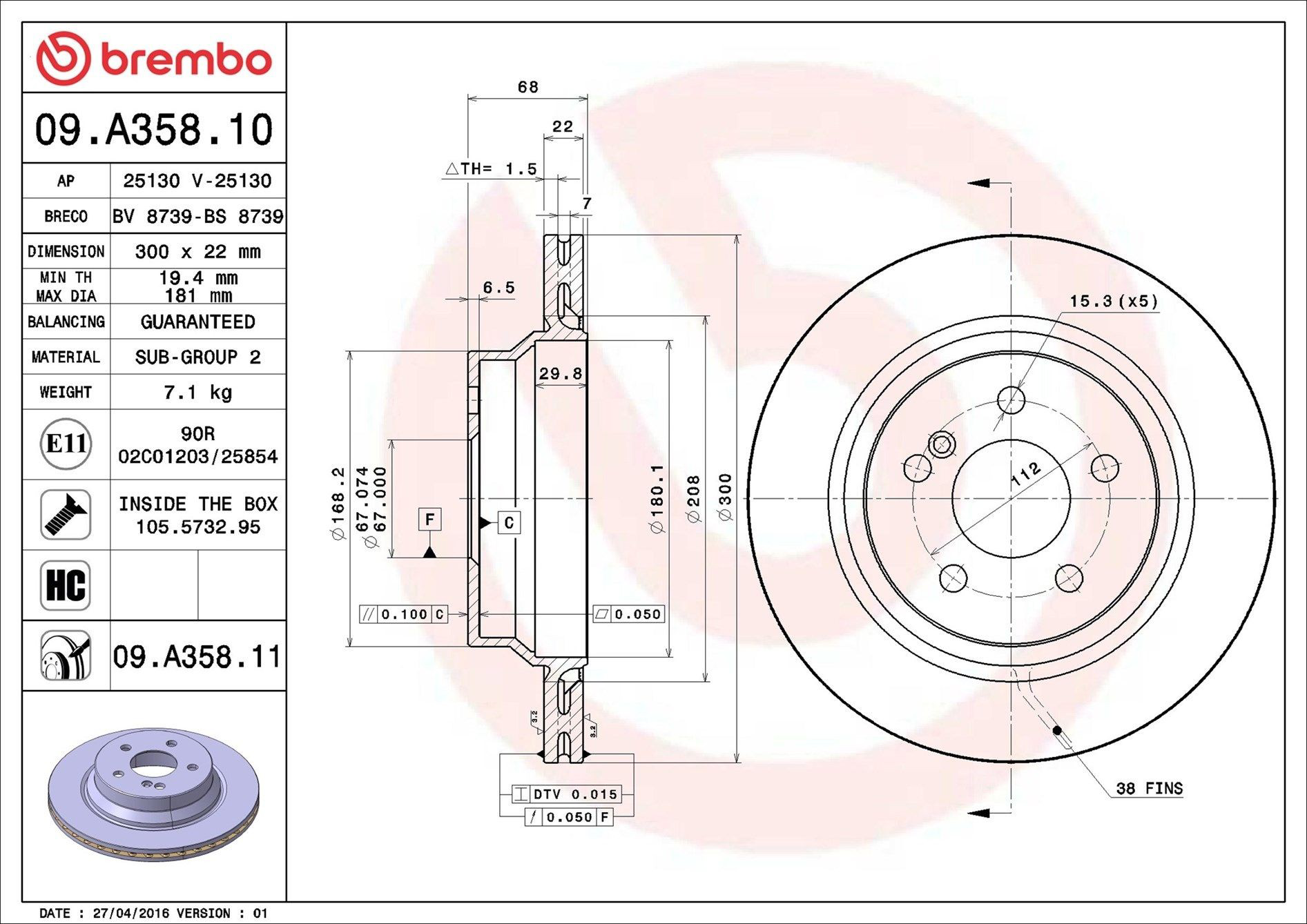 Disco de freno trasero Brembo 09A35811 precio, desde 46,46 EUR
