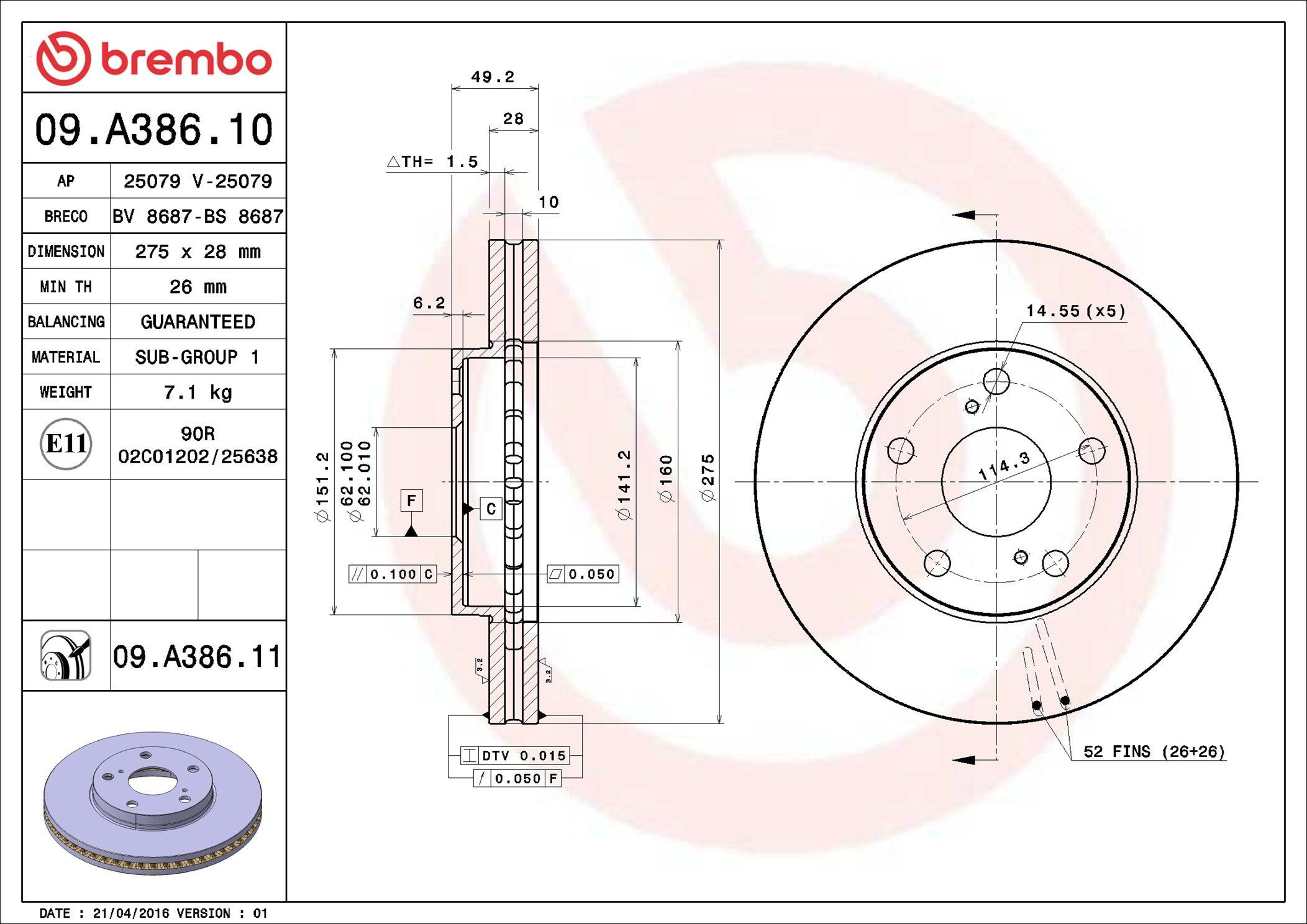 Frenos delanteros Brembo 09A38611 precio, desde 46,17 EUR
