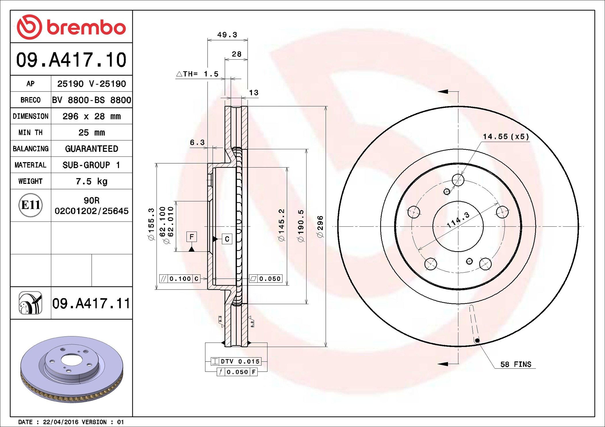 09A41711 Brembo Discos