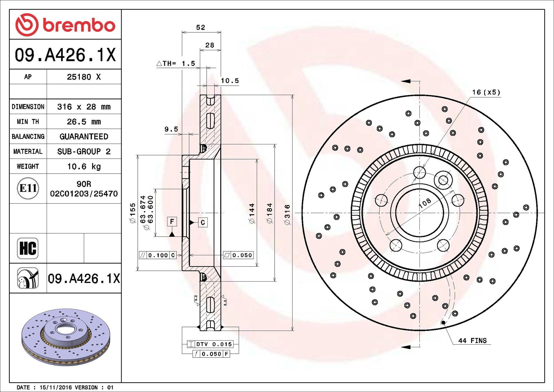 Frenos delanteros Brembo 09A4261X precio, desde 56,17 EUR