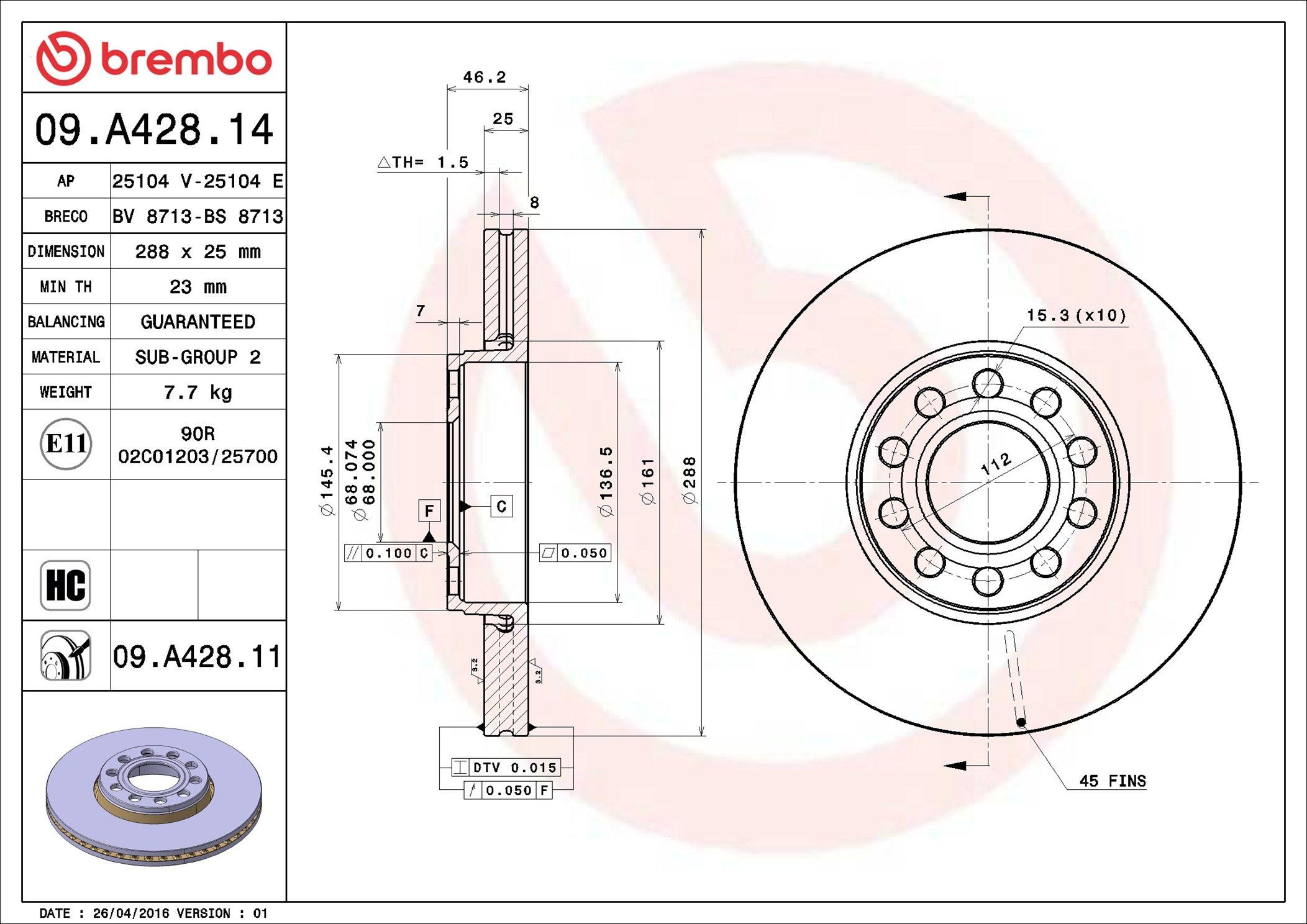 Frenos delanteros Brembo 09A42811 precio, desde 34,44 EUR