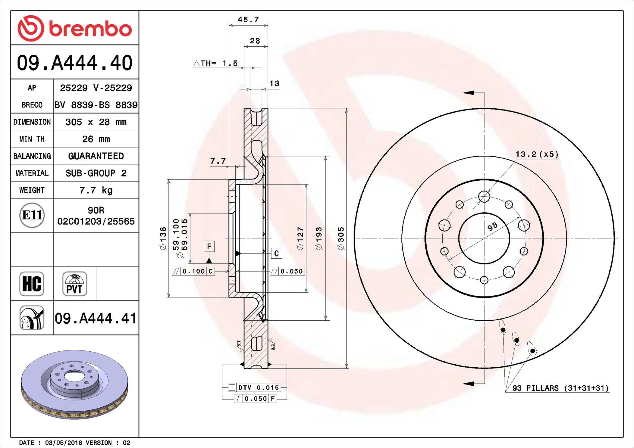 Comprar 09A44441 Brembo Freno de disco delantero