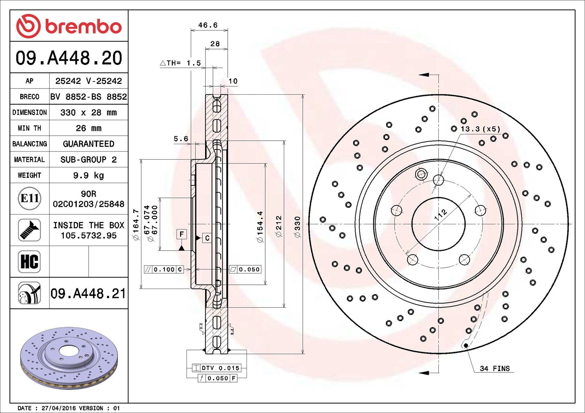 Frenos delanteros Brembo 09A44821 precio, desde 82,88 EUR