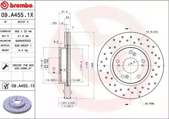Disco de freno 09A4551X Brembo