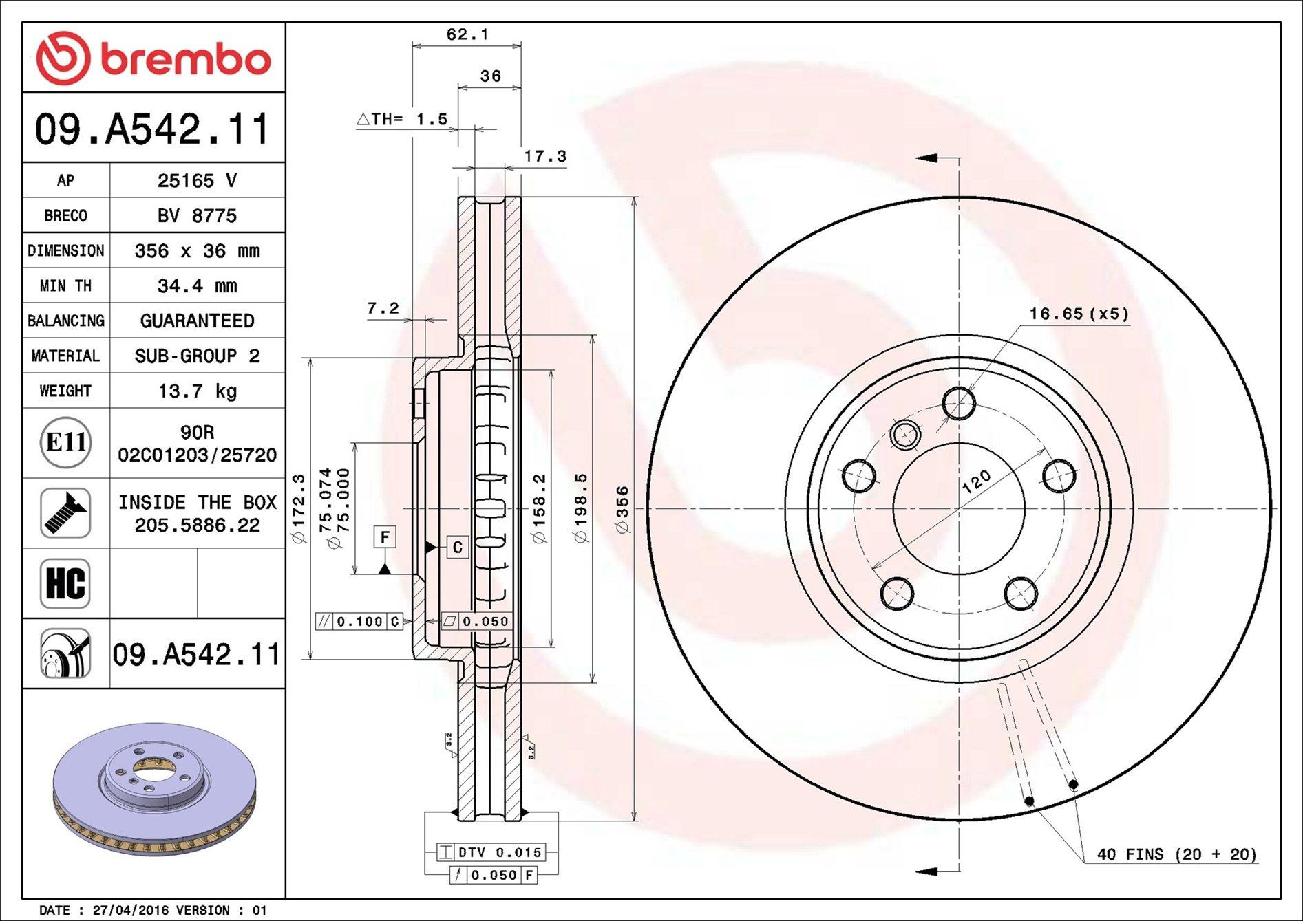 Comprar 09A54211 Brembo Freno de disco delantero
