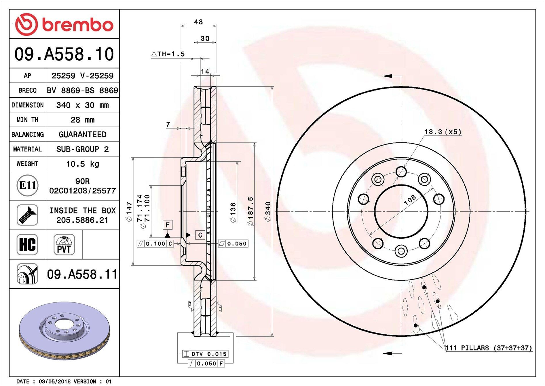 Frenos delanteros Brembo 09A55811 precio, desde 55,50 EUR