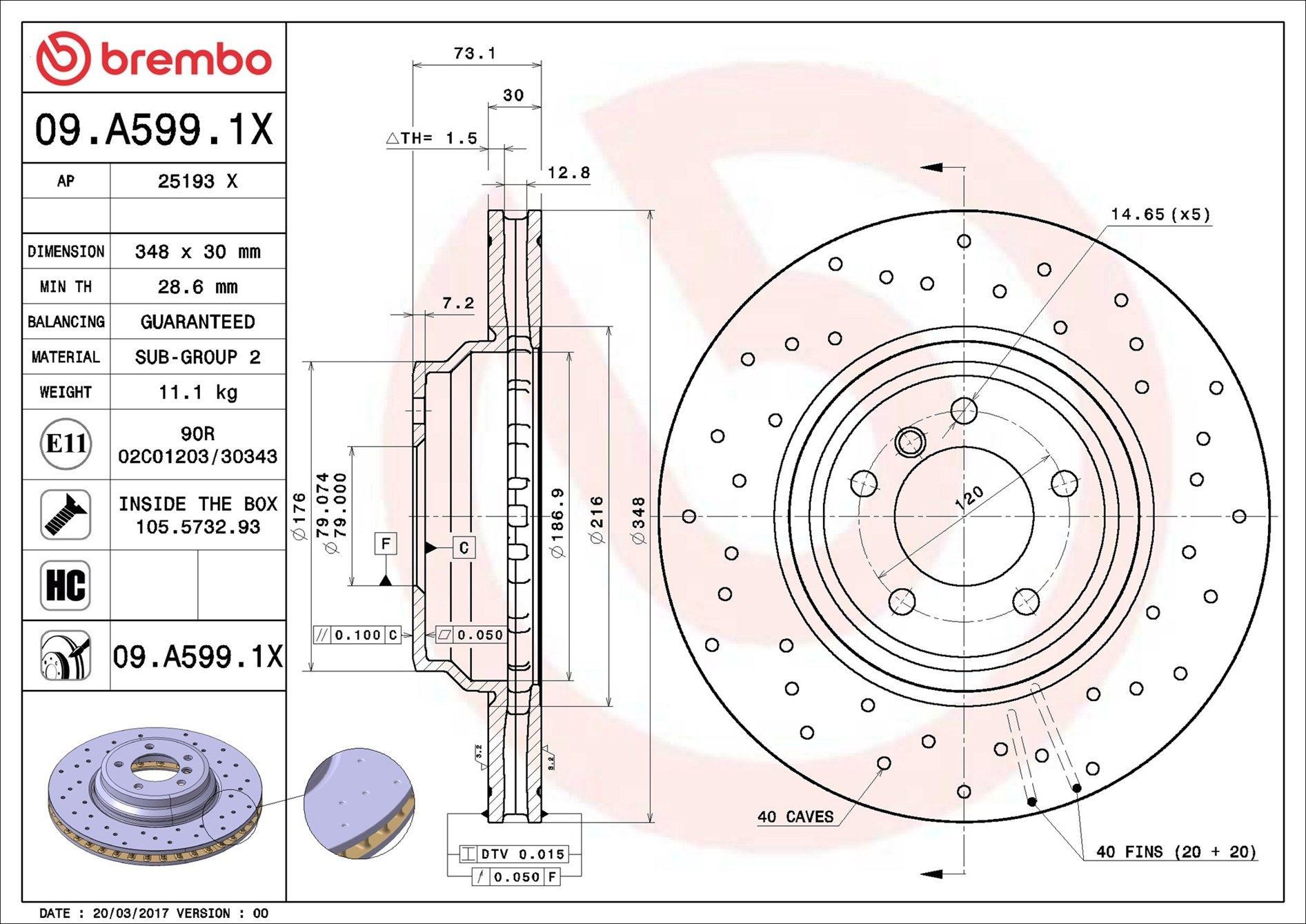 Comprar 09A5991X Brembo Freno de disco delantero