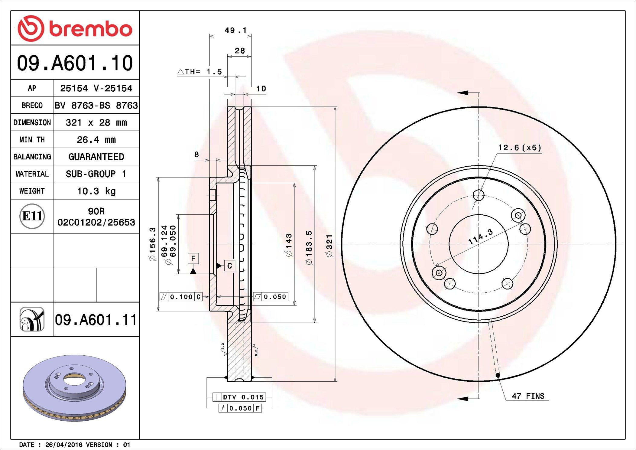 Comprar 09A60110 Brembo Freno de disco delantero