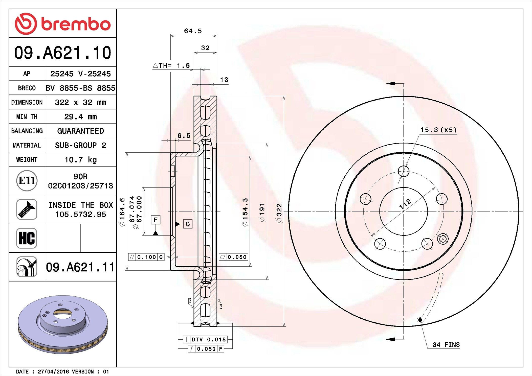 Frenos delanteros Brembo 09A62111 precio, desde 79,86 EUR