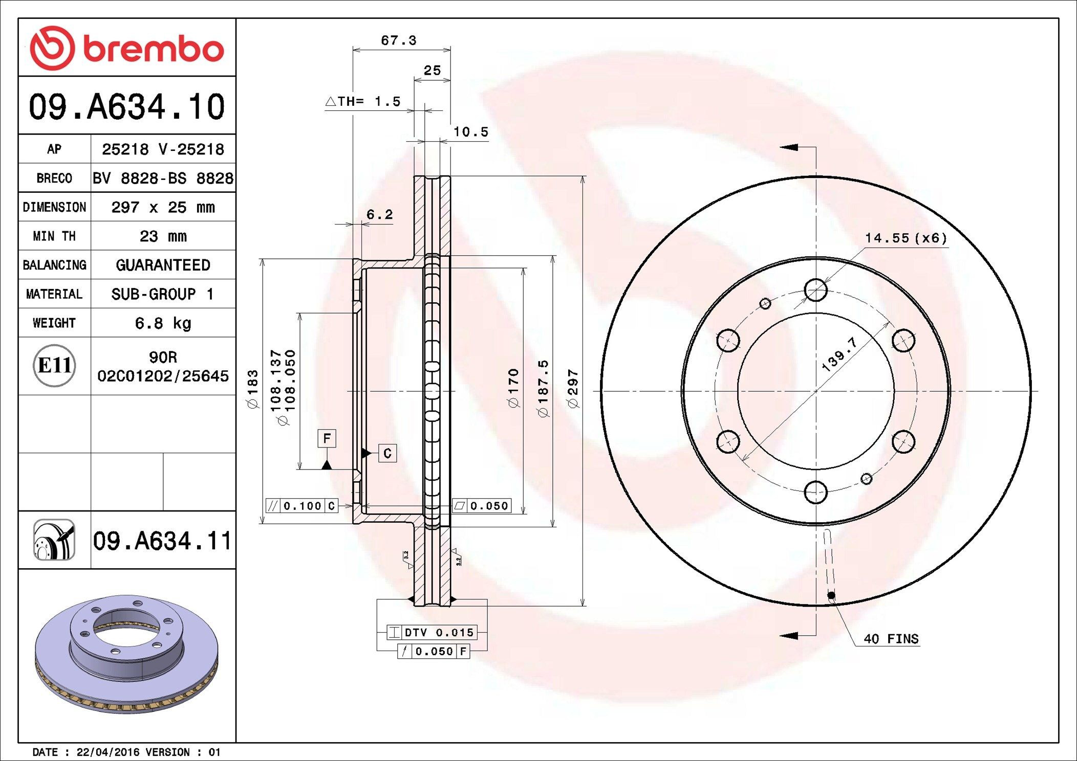 Comprar 09A63410 Brembo Freno de disco delantero
